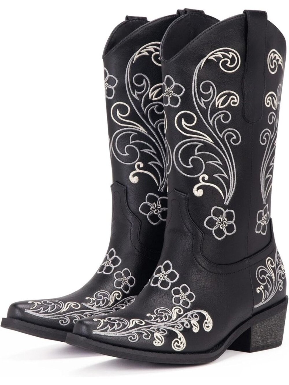 Women's Charcoal Cowgirl Boots Pointed Toe Chunky Heels Country Western Boots
